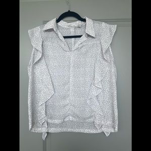 White and black polka sleeveless blouse. Bishop + Young. Worn once